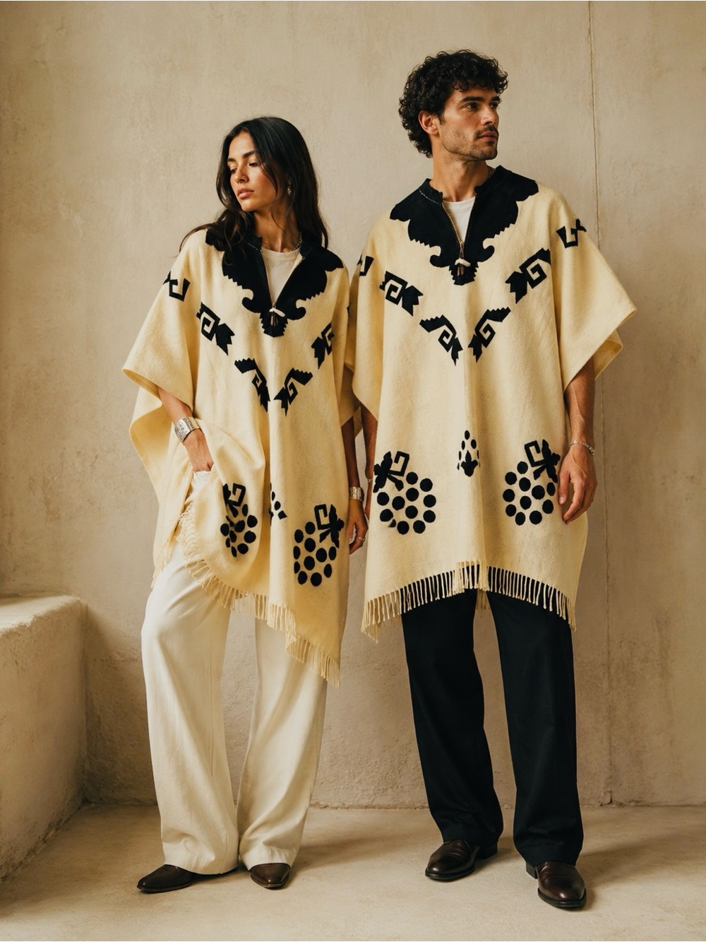 Vintage Mexican Wool Cape Pull-Over Poncho with Black Velvet Collar